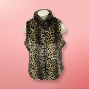Parkhurst Leopard Print Faux Fur Vest in Brown and Black